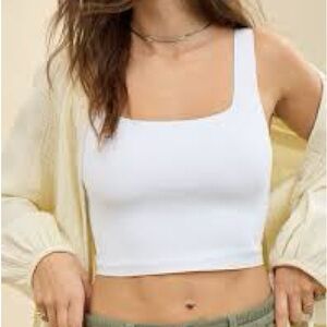 Aerie SMOOTHEZ White Knit Square Neck Cropped Tank Top S Sleeveless Wide Straps